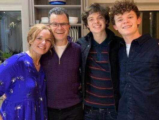 Nicola Elizabeth Frost and Dominic with their twins Sam and Harry.
